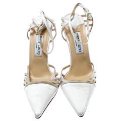Pre Owned Jimmy Choo White Satin Pointed Toe Slingback Sandals 38