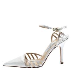 Pre Owned Jimmy Choo White Satin Pointed Toe Slingback Sandals 38
