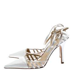 Pre Owned Jimmy Choo White Satin Pointed Toe Slingback Sandals 38