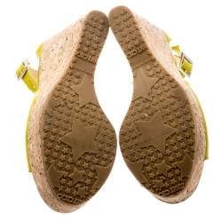 Pre Owned Jimmy Choo Lime Green Patent Leather Pania Cork Wedge T Strap Sandals Size 38