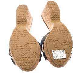 Pre Owned Jimmy Choo Metallic Blue Leather Panna Cork Slides Size 38.5