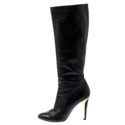 مملوكة مسبقًا Jimmy Choo Black Leather Knee Length Boots Size 36.5
