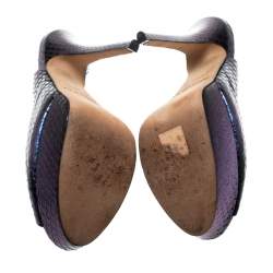 مملوكة مسبقًا Jimmy Choo Metallic Purple Python Vita Peep Toe Platform Slingback Sandals Size 39