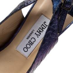 مملوكة مسبقًا Jimmy Choo Metallic Purple Python Vita Peep Toe Platform Slingback Sandals Size 39