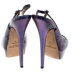مملوكة مسبقًا Jimmy Choo Metallic Purple Python Vita Peep Toe Platform Slingback Sandals Size 39