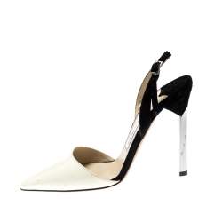 Pre Owned Jimmy Choo Monochrome Patent Leather And Suede Ankle Strap Sandals Size 35