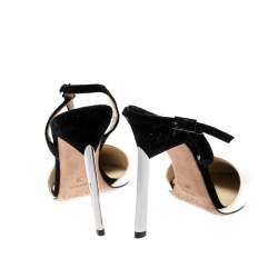 Pre Owned Jimmy Choo Monochrome Patent Leather And Suede Ankle Strap Sandals Size 35