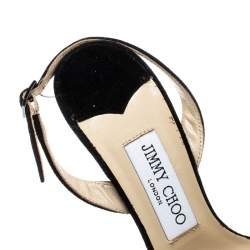 Pre Owned Jimmy Choo Monochrome Patent Leather And Suede Ankle Strap Sandals Size 35