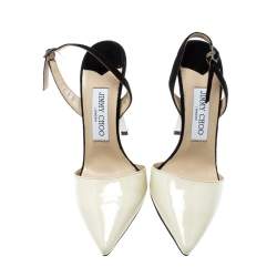 Pre Owned Jimmy Choo Monochrome Patent Leather And Suede Ankle Strap Sandals Size 35