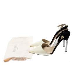 Pre Owned Jimmy Choo Monochrome Patent Leather And Suede Ankle Strap Sandals Size 35
