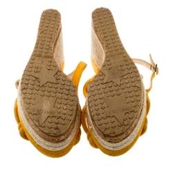 Pre Owned Jimmy Choo Orange Suede Nomad Strappy Espadrilles Wedge Sandals Size 37.5