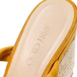 Pre Owned Jimmy Choo Orange Suede Nomad Strappy Espadrilles Wedge Sandals Size 37.5