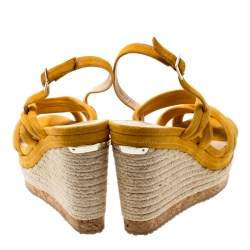 Pre Owned Jimmy Choo Orange Suede Nomad Strappy Espadrilles Wedge Sandals Size 37.5