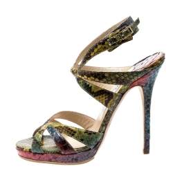 Jimmy Choo Multicolor Python Ankle Straps Open Toe Sandals Size 39