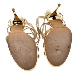 Pre Owned Jimmy Choo Metallic Gold Glitter And Leather Dart Strappy Sandals Size 39.5