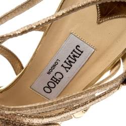 Pre Owned Jimmy Choo Metallic Gold Glitter And Leather Dart Strappy Sandals Size 39.5