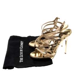 Pre Owned Jimmy Choo Metallic Gold Glitter And Leather Dart Strappy Sandals Size 39.5
