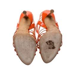 مملوكة مسبقًا Jimmy Choo Orange Leather Cut Out Open Toe Sandals Size 39