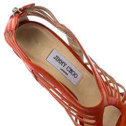 مملوكة مسبقًا Jimmy Choo Orange Leather Cut Out Open Toe Sandals Size 39