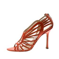 مملوكة مسبقًا Jimmy Choo Orange Leather Cut Out Open Toe Sandals Size 39