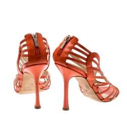 مملوكة مسبقًا Jimmy Choo Orange Leather Cut Out Open Toe Sandals Size 39