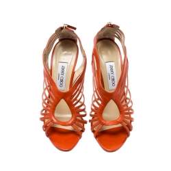 مملوكة مسبقًا Jimmy Choo Orange Leather Cut Out Open Toe Sandals Size 39