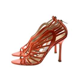 مملوكة مسبقًا Jimmy Choo Orange Leather Cut Out Open Toe Sandals Size 39