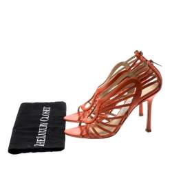 مملوكة مسبقًا Jimmy Choo Orange Leather Cut Out Open Toe Sandals Size 39