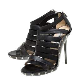 Pre Owned Jimmy Choo Black Leather Strappy Back Zip Sandals Size 38