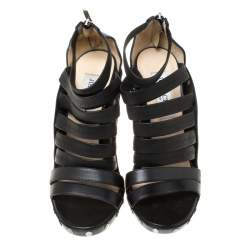 Pre Owned Jimmy Choo Black Leather Strappy Back Zip Sandals Size 38