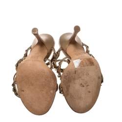 Pre Owned Jimmy Choo Gold Metallic Leather And Jewel Embellished Strappy Sandals Size 35