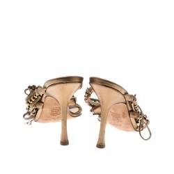 Pre Owned Jimmy Choo Gold Metallic Leather And Jewel Embellished Strappy Sandals Size 35
