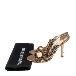Pre Owned Jimmy Choo Gold Metallic Leather And Jewel Embellished Strappy Sandals Size 35