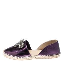 Pre Owned Jimmy Choo Metallic Purple Leather Crystal Embellished D'orsay Espadrille Flats Size 40