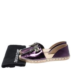 Pre Owned Jimmy Choo Metallic Purple Leather Crystal Embellished D'orsay Espadrille Flats Size 40