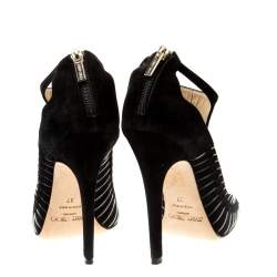 Pre Owned Jimmy Choo Black Suede and Wire T-Strap Open Toe Sandals Size 37