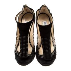 Pre Owned Jimmy Choo Black Suede and Wire T-Strap Open Toe Sandals Size 37