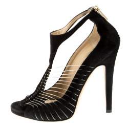 Pre Owned Jimmy Choo Black Suede and Wire T-Strap Open Toe Sandals Size 37