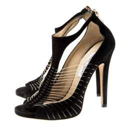 Pre Owned Jimmy Choo Black Suede and Wire T-Strap Open Toe Sandals Size 37