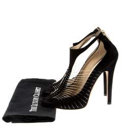 Pre Owned Jimmy Choo Black Suede and Wire T-Strap Open Toe Sandals Size 37