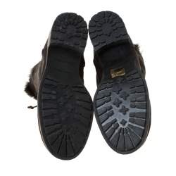 مملوكة مسبقًا Jimmy Choo Dark Brown Leather and Fur Lace Ankle Boots Size 38.5