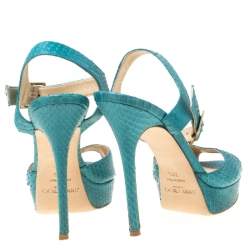 Jimmy Choo Blue Python Peep Toe Platform Sandals Size 38.5 