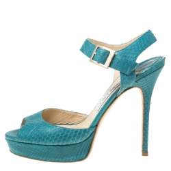 Jimmy Choo Blue Python Peep Toe Platform Sandals Size 38.5 