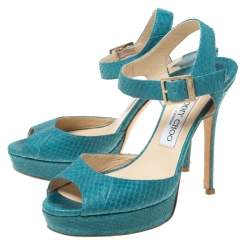 Jimmy Choo Blue Python Peep Toe Platform Sandals Size 38.5 