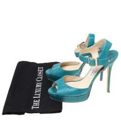 Jimmy Choo Blue Python Peep Toe Platform Sandals Size 38.5 