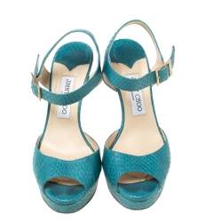 Jimmy Choo Blue Python Peep Toe Platform Sandals Size 38.5 