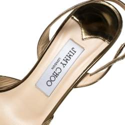Pre Owned Jimmy Choo Gold Patent Leather Peep toe Slingback Sandals Size 38