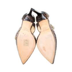 Jimmy Choo Brown Python Leather Cross Strap Pointed Toe Sandals Size 37.5