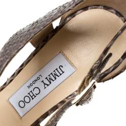 Jimmy Choo Brown Python Leather Cross Strap Pointed Toe Sandals Size 37.5