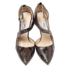 Jimmy Choo Brown Python Leather Cross Strap Pointed Toe Sandals Size 37.5
